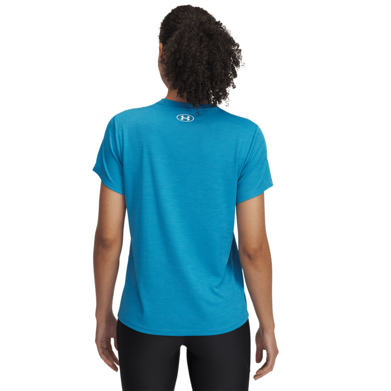 Camiseta-Manga-Corta-under-armour-para-mujer-Tech-Textured-Ssc-para-entrenamiento-color-azul.-Reverso-Sin-Modelo