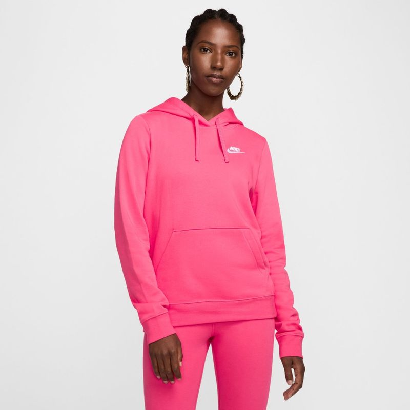 Hoodie-nike-para-mujer-W-Nsw-Club-Flc-Std-Po-Hdy-para-moda-color-rosado.-Frente-Sobre-Modelo