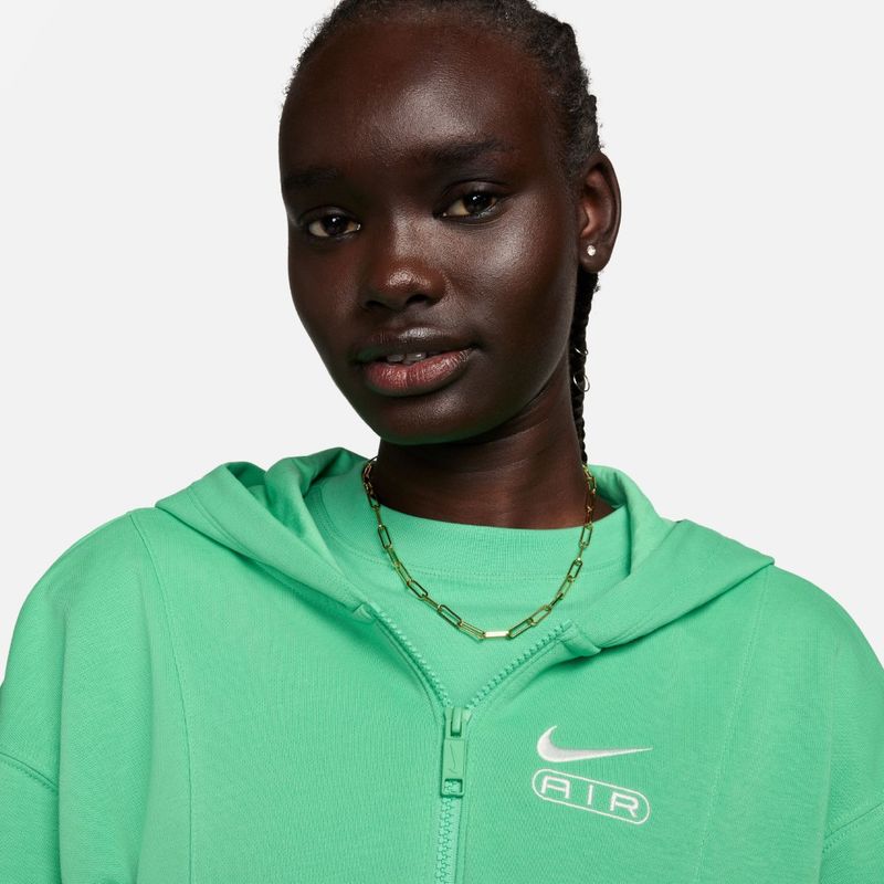 Hoodie-nike-para-mujer-W-Nsw-Air-Os-Flc-Fz-para-moda-color-verde.-Reverso-Sobre-Modelo