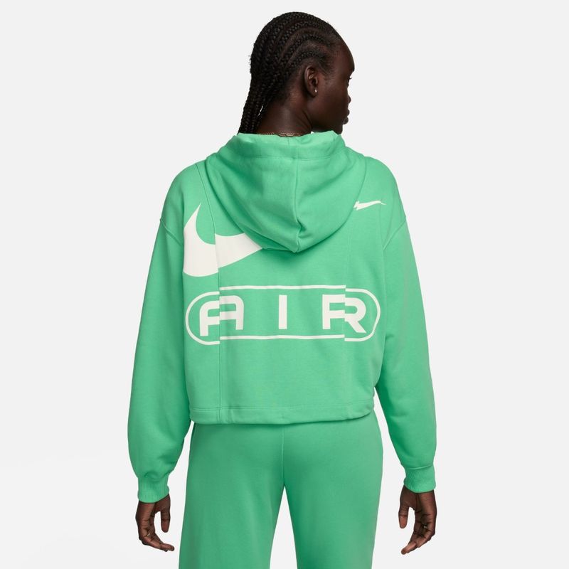 Hoodie-nike-para-mujer-W-Nsw-Air-Os-Flc-Fz-para-moda-color-verde.-Reverso-Sobre-Modelo