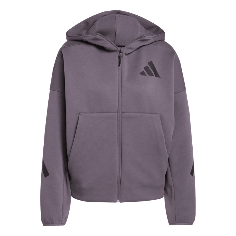 Chaqueta-adidas-para-mujer-W-Z.N.E.-Fz-para-moda-color-gris.-Frontal-Sobre-Modelo