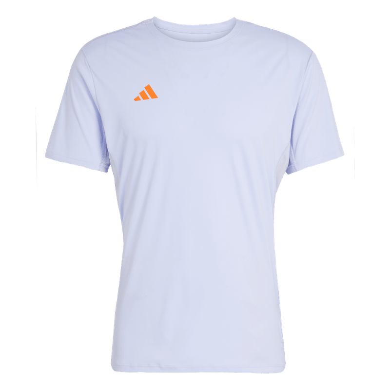Camiseta-Manga-Corta-adidas-para-hombre-Adizero-E-Tee-para-correr-color-morado.-Frontal-Sobre-Modelo