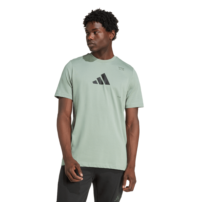 Camiseta-Manga-Corta-adidas-para-hombre-M-Tr-Cat-G-T-para-entrenamiento-color-verde.-Frente-Sobre-Modelo