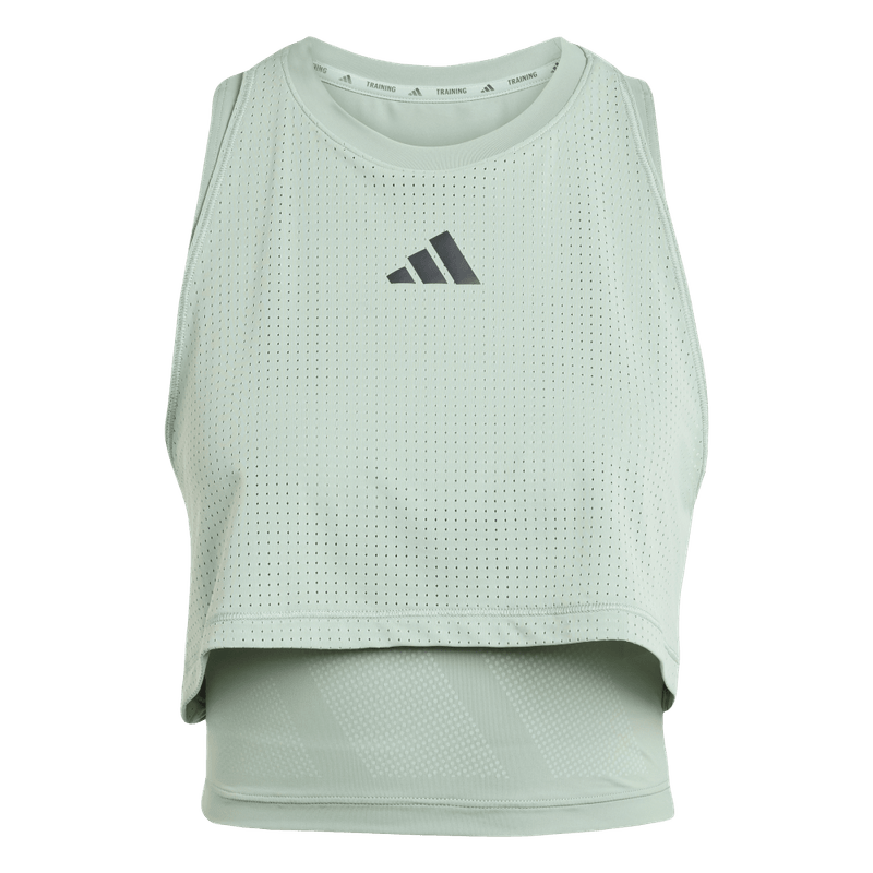 Camiseta-Manga-Sisa-adidas-para-mujer-Cool-Int.-Tank-para-entrenamiento-color-verde.-Frontal-Sobre-Modelo
