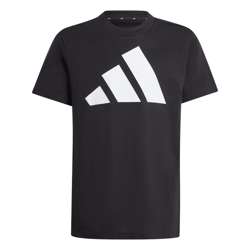 Camiseta-Manga-Corta-adidas-para-niño-J-Bl-Tee-160-para-moda-color-negro.-Frontal-Sobre-Modelo