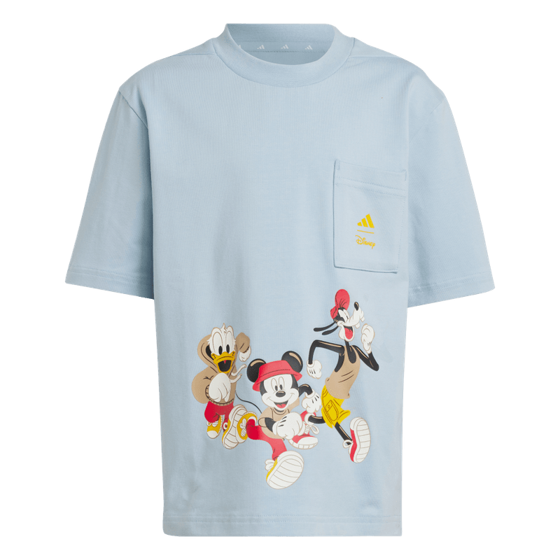 Camiseta-Manga-Corta-adidas-para-niño-Lk-Dy-Mm-T-para-moda-color-azul.-Frontal-Sobre-Modelo