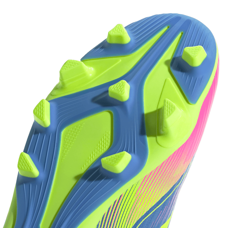 Guayos-adidas-unisex-F50-Club-Fg-Mg-para-futbol-color-azul.-Lateral-Y-Suela