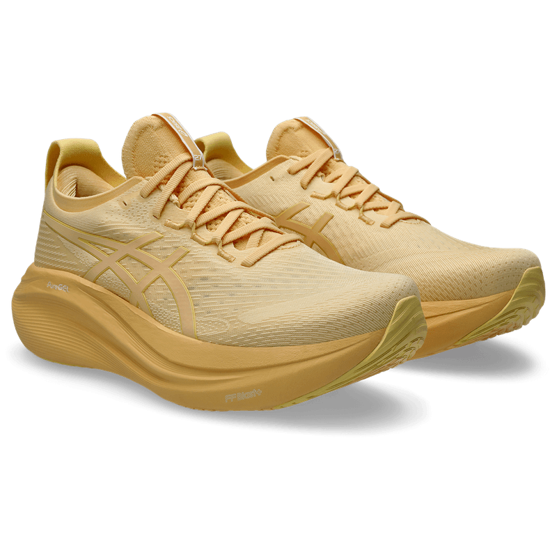 Tenis-asics-para-hombre-Gel-Nimbus-27-Lite-Show-para-correr-color-naranja.-Par-Alineados