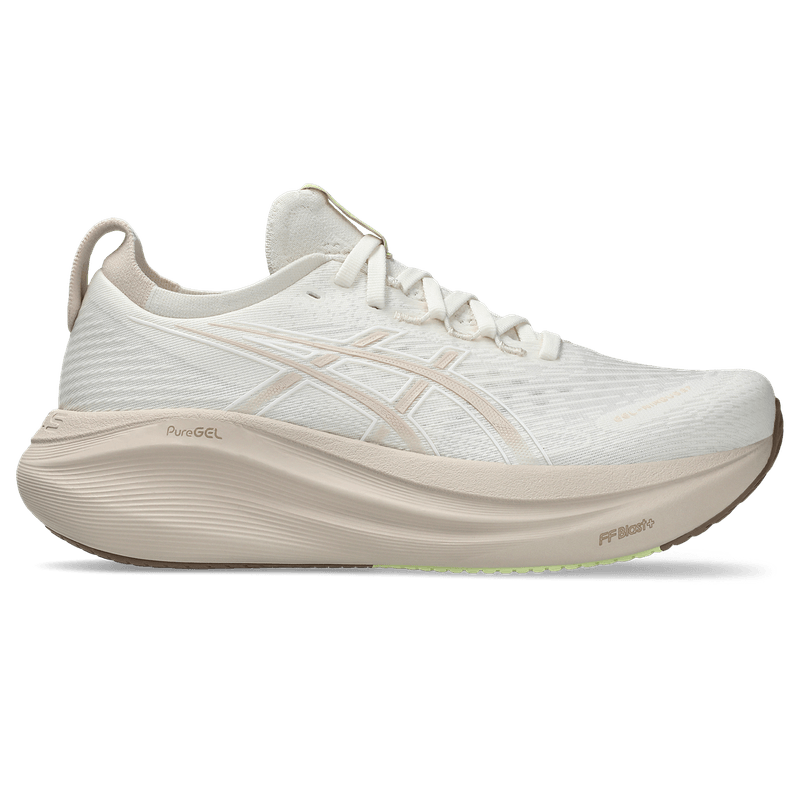 Tenis-asics-para-mujer-Gel-Nimbus-27-para-correr-color-beige.-Lateral-Externa-Derecha