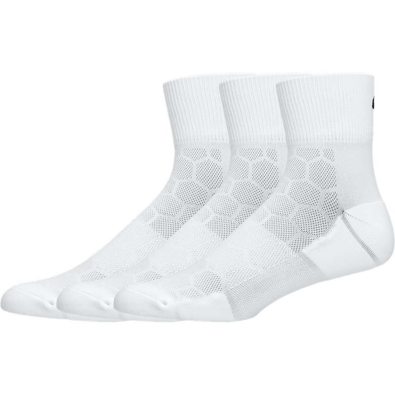 Medias-asics-unisex-Running-Quarter-3P-para-correr-color-blanco.-Reverso-Sobre-Modelo
