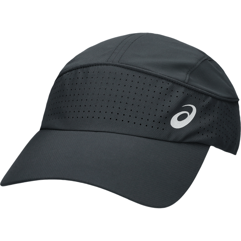Gorra-asics-unisex-Running-Light-Woven-Cap-para-correr-color-negro.-Frente-Sobre-Modelo