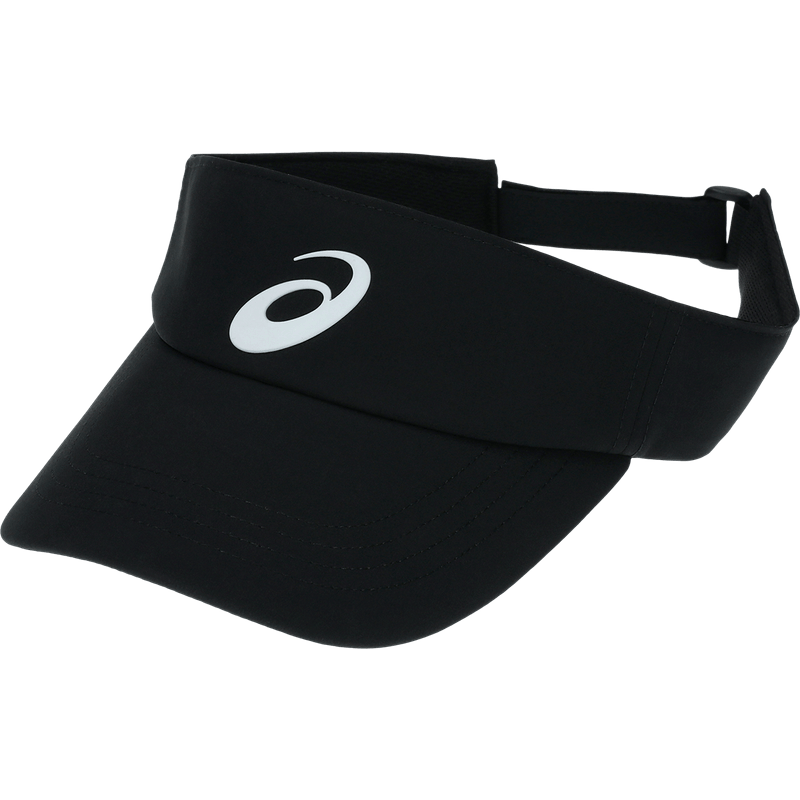 Visera-asics-unisex-Performance-Visor-para-tenis-color-negro.-Frente-Sobre-Modelo