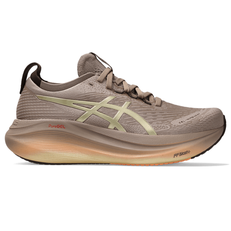 Tenis-asics-para-mujer-Gel-Nimbus-27-Luxe-para-correr-color-gris.-Lateral-Externa-Derecha