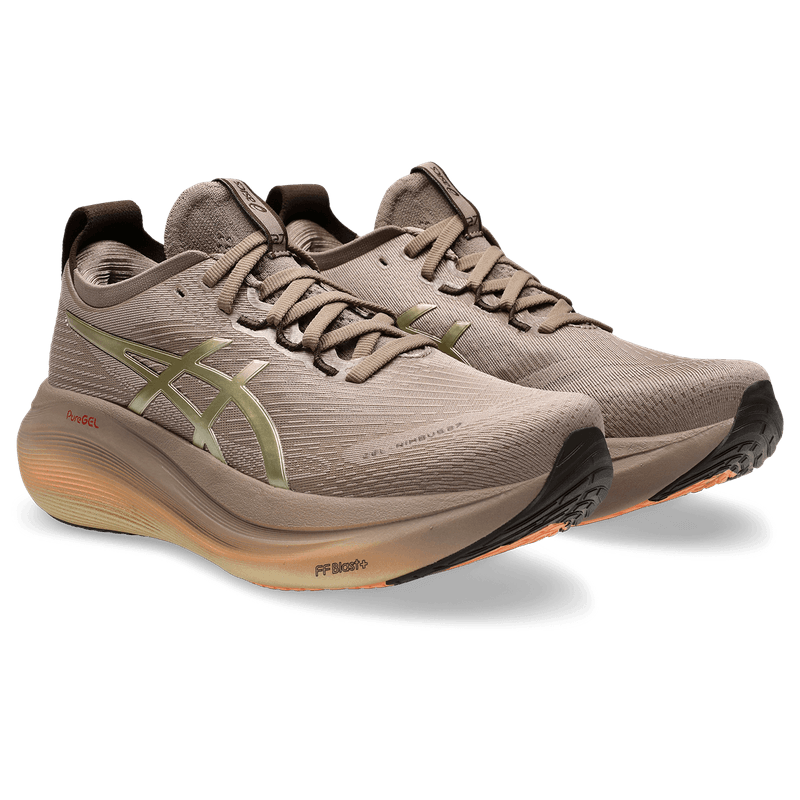 Tenis-asics-para-mujer-Gel-Nimbus-27-Luxe-para-correr-color-gris.-Par-Alineados