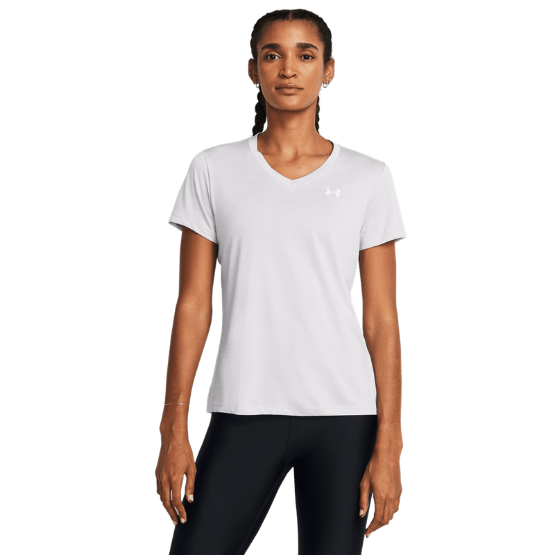Camiseta-Manga-Corta-under-armour-para-mujer-Tech-Ssv--Twist-para-entrenamiento-color-gris.-Frente-Sin-Modelo