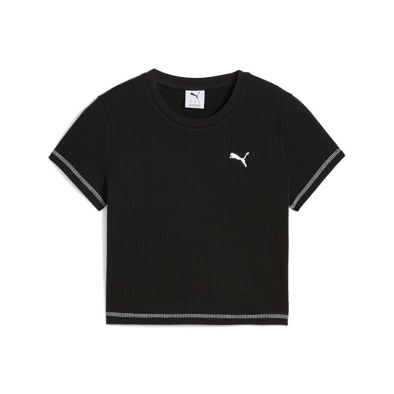 Camiseta-Manga-Corta-puma-para-mujer-Dare-To-Textured-Baby-Tee-W-para-moda-color-negro.-Frente-Sin-Modelo