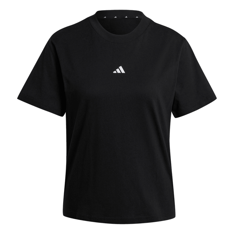Camiseta-Manga-Corta-adidas-para-mujer-W-Sl-Sj-T-para-moda-color-negro.-Frontal-Sobre-Modelo