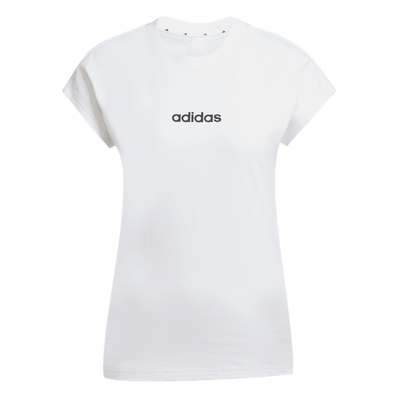 Camiseta-Manga-Corta-adidas-para-mujer-W-Lin-Sj-T-para-moda-color-blanco.-Frontal-Sobre-Modelo