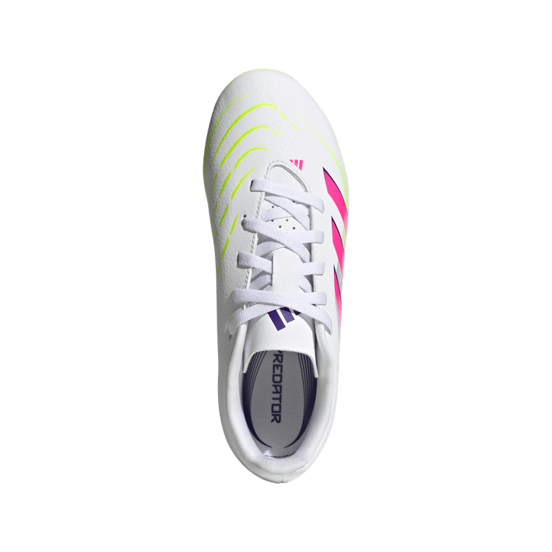 Guayos-adidas-para-niño-Predator-Club-Fg-Mg-para-futbol-color-blanco.-Vista-Lateral-Pares