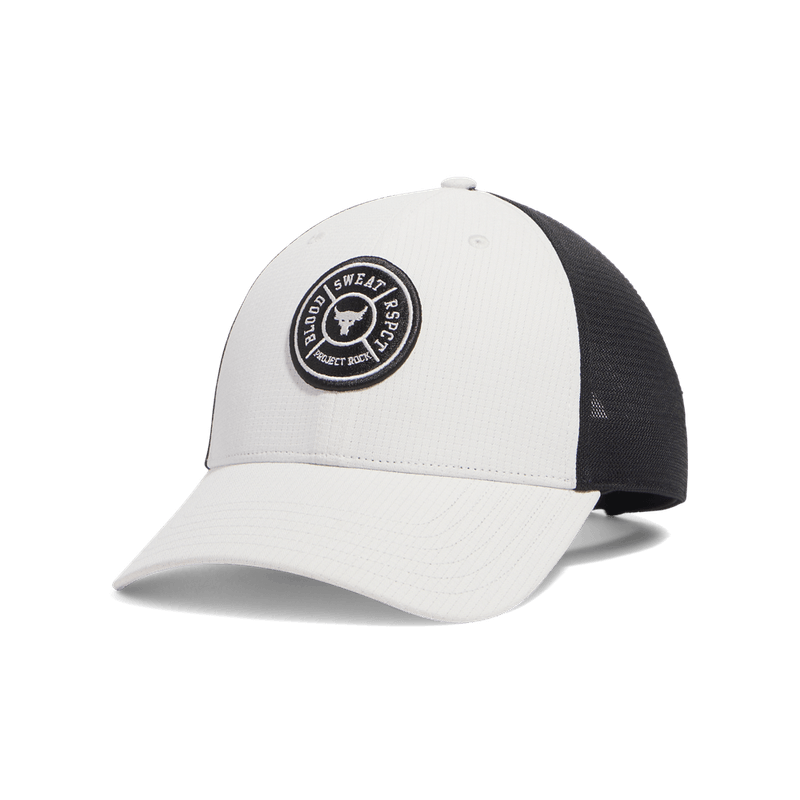 Gorra-under-armour-para-hombre-Project-Rock-Trucker-para-entrenamiento-color-blanco.-Frente-Sin-Modelo