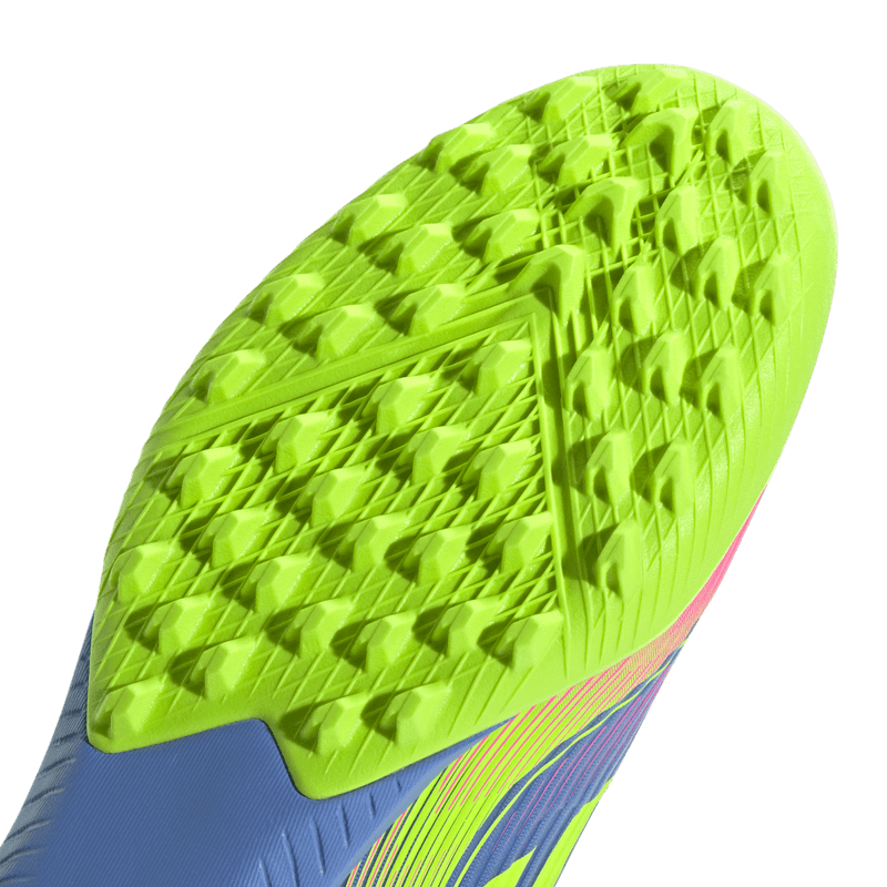 Guayos-adidas-unisex-F50-League-Tf-para-futbol-color-azul.-Lateral-Y-Suela