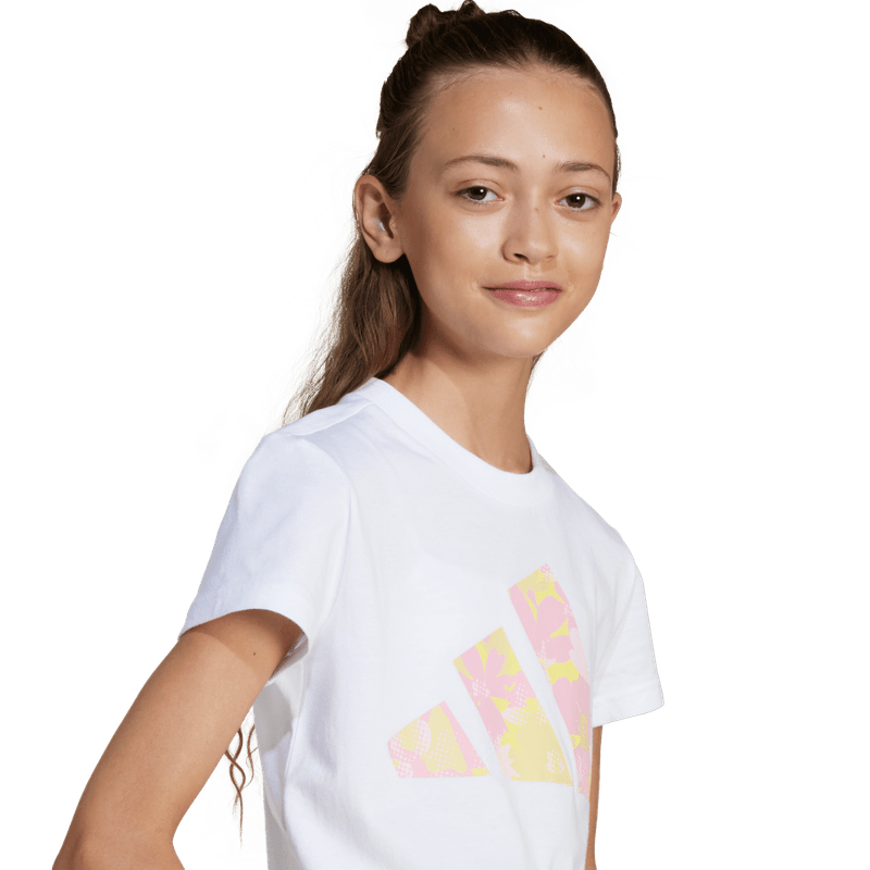 Camiseta-Manga-Corta-adidas-para-niña-Jg-Flwr-T-para-moda-color-blanco.-Detalle-Posterior