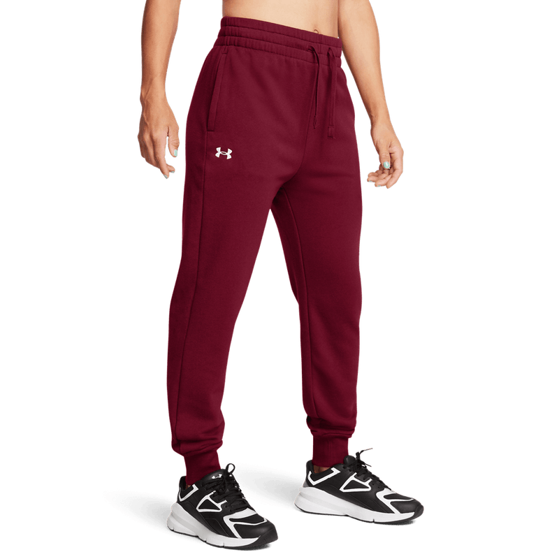 Pantalon-under-armour-para-mujer-Ua-Rival-Fleece-Jogg-para-entrenamiento-color-rojo.-Frente-Sin-Modelo