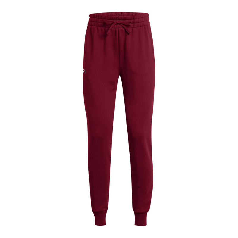 Pantalon-under-armour-para-mujer-Ua-Rival-Fleece-Jogg-para-entrenamiento-color-rojo.-Frente-Sin-Modelo