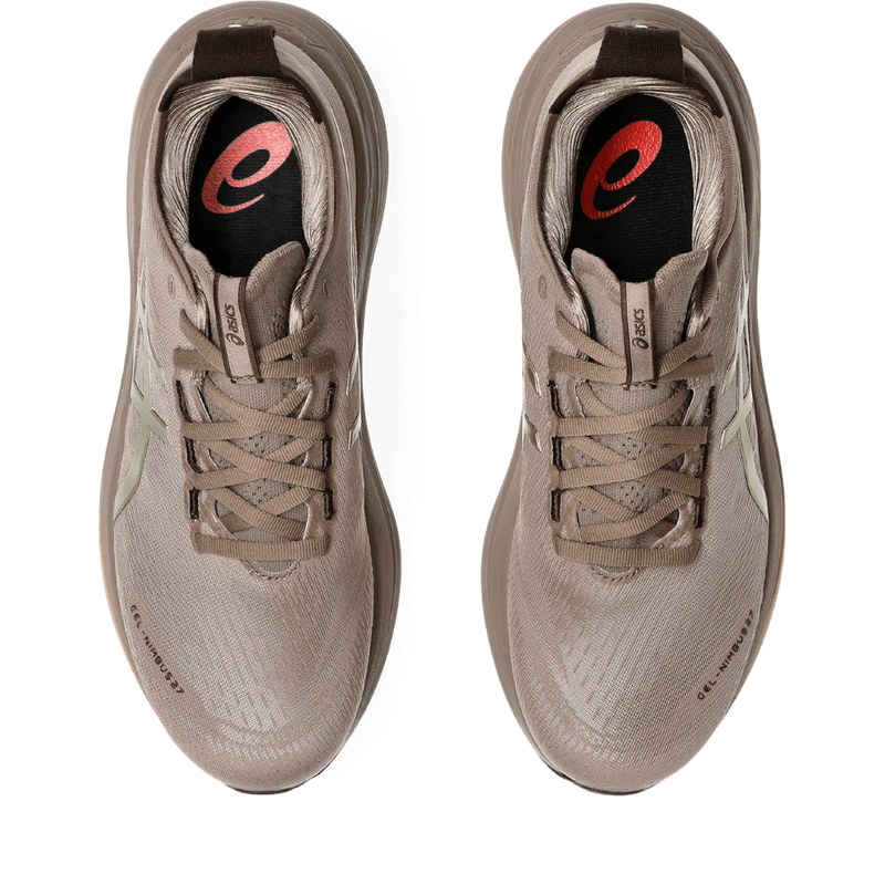 Tenis-asics-para-hombre-Gel-Nimbus-27-Luxe-para-correr-color-gris.-Capellada