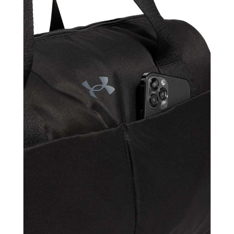 Maletin-under-armour-para-mujer-Ua-Studio-Lite-Duffle-para-moda-color-negro.-Bolsillo-Lateral