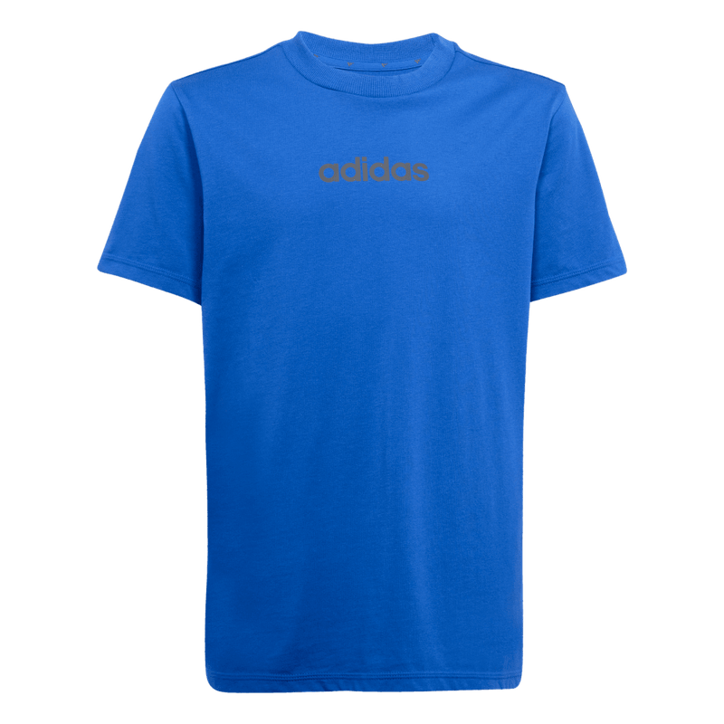 Camiseta-Manga-Corta-adidas-para-niño-J-Lin-Tee-160-para-moda-color-azul.-Frontal-Sobre-Modelo