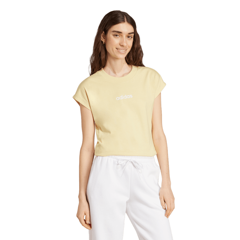 Camiseta-Manga-Corta-adidas-para-mujer-W-Lin-Sj-T-para-moda-color-amarillo.-Reverso-Sin-Modelo