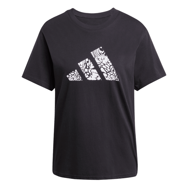 Camiseta-Manga-Corta-adidas-para-mujer-W-C-Camo-Tee-para-moda-color-negro.-Frontal-Sobre-Modelo