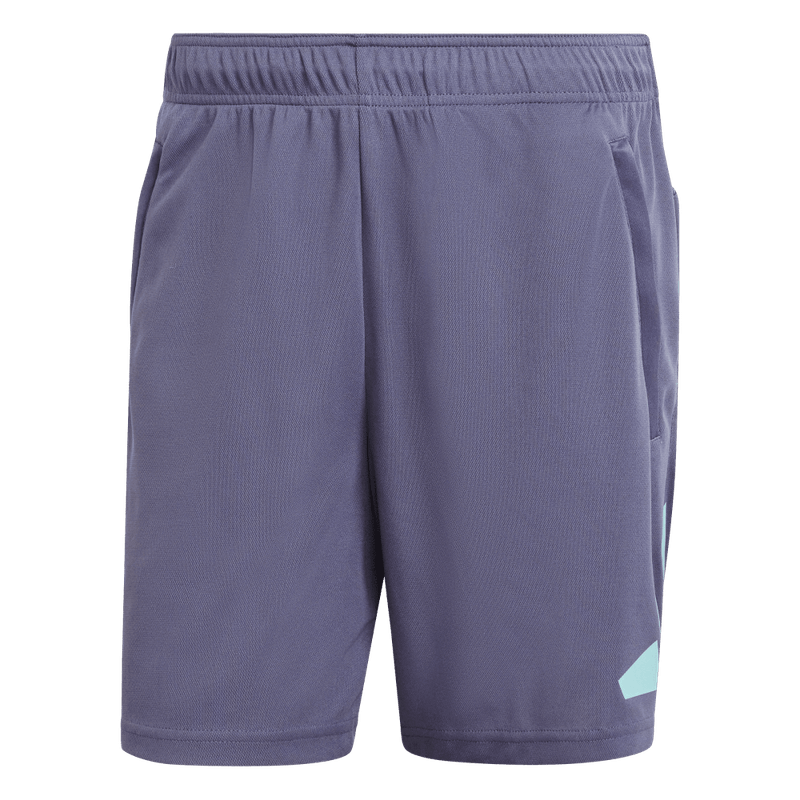 Pantaloneta-adidas-para-hombre-Tr-Es-Logo-Sho-para-entrenamiento-color-azul.-Frontal-Sobre-Modelo