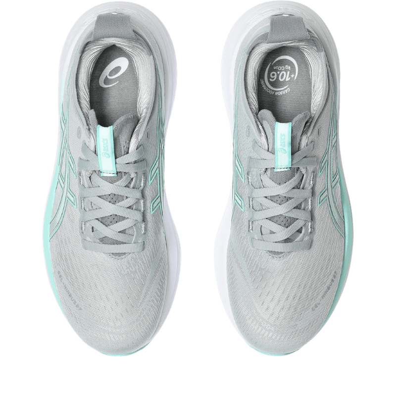 Tenis-asics-para-mujer-Gel-Nimbus-27-para-correr-color-gris.-Capellada