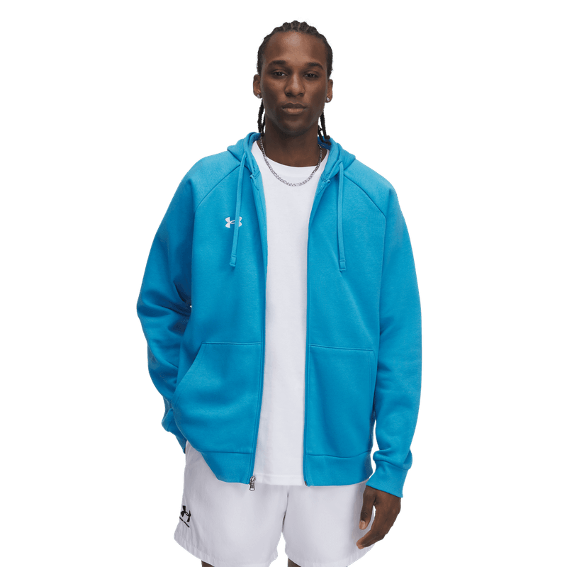 Chaqueta-under-armour-para-hombre-Rival-Flce-Fz-Hoodie-para-entrenamiento-color-azul.-Frente-Sin-Modelo