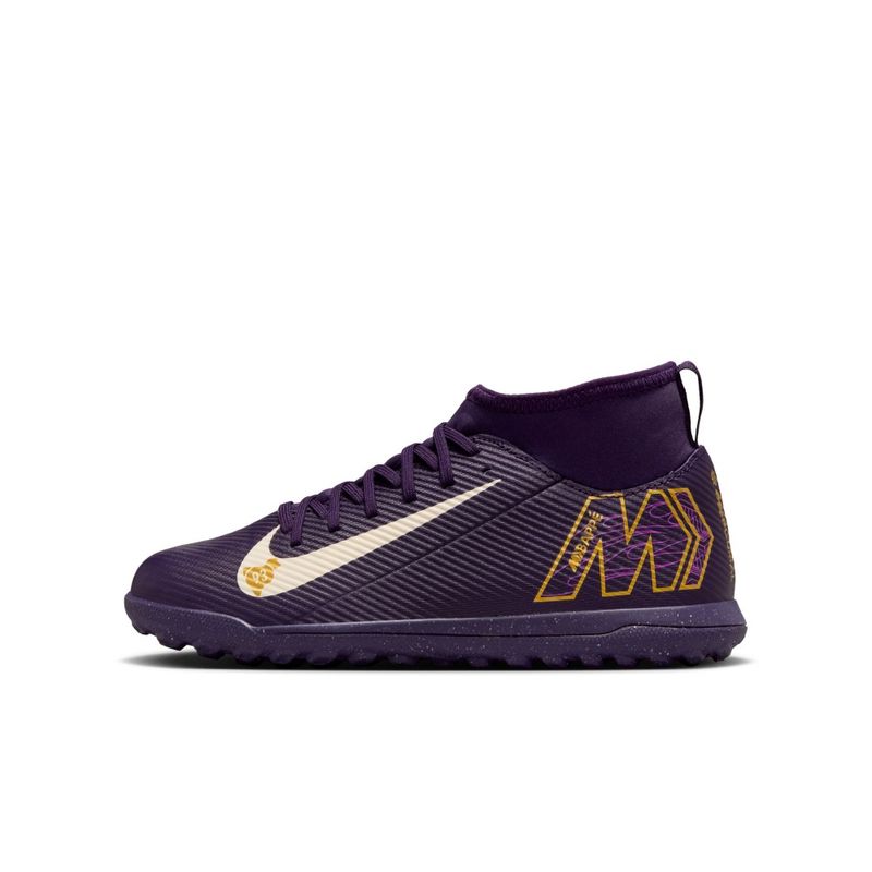 Guayos-nike-para-niño-Jr-Superfly-10-Club-Km-Tf-para-futbol-color-morado.-Lateral-Interna-Izquierda