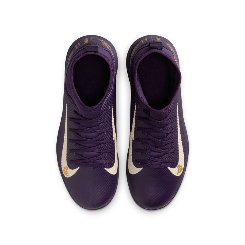 Guayos-nike-para-niño-Jr-Superfly-10-Club-Km-Tf-para-futbol-color-morado.-Capellada