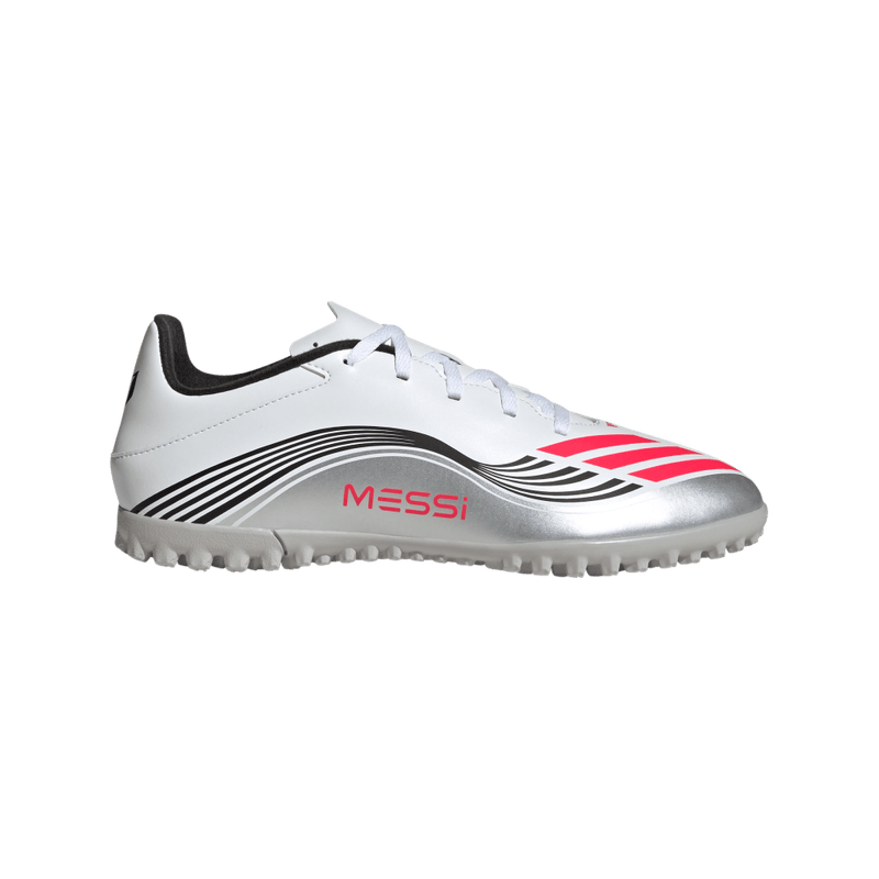 Guayos-adidas-unisex-F50-Messi-Club-Tf-para-futbol-color-blanco.-Lateral-Externa-Derecha