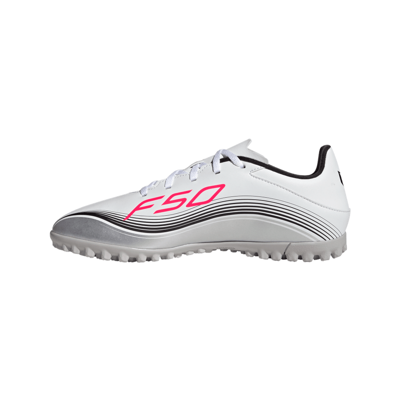 Guayos-adidas-unisex-F50-Messi-Club-Tf-para-futbol-color-blanco.-Talon
