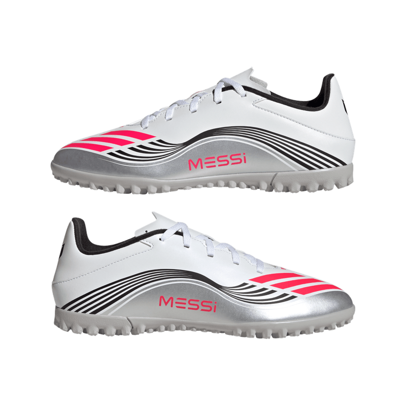 Guayos-adidas-unisex-F50-Messi-Club-Tf-para-futbol-color-blanco.-Detalle-2