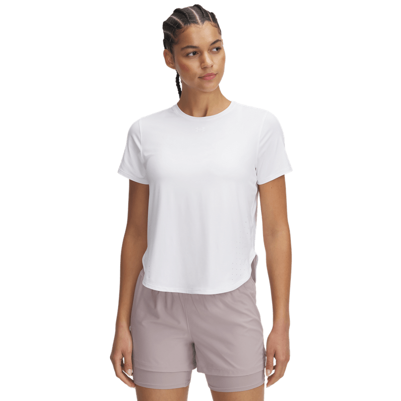 Camiseta-Manga-Corta-under-armour-para-mujer-Ua-Launch-Elite-Shortsleeve-para-correr-color-blanco.-Frente-Sin-Modelo