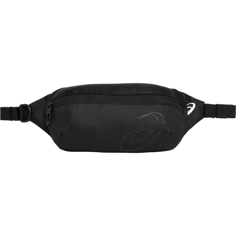 Canguro-asics-unisex-Asics-Waist-Pouch-para-entrenamiento-color-negro.-Frente-Sobre-Modelo