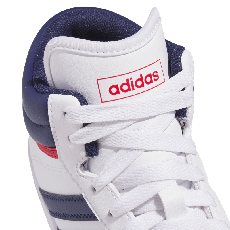 Tenis-adidas-para-niño-Hoops-4.0-Mid-J-para-baloncesto-color-blanco.-Lateral-Y-Suela