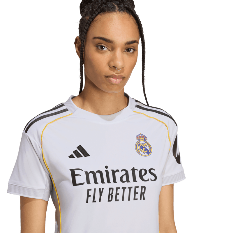 Camiseta-De-Equipo-adidas-para-mujer-Real-Madrid-H-Jsy-W-para-futbol-color-blanco.-Detalle-Reflectivo-Modelo