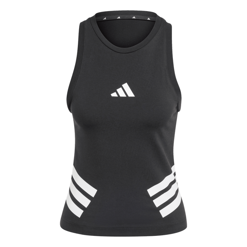 Camiseta-Manga-Sisa-adidas-para-mujer-W-Fi-3S-Tank-para-moda-color-negro.-Frontal-Sobre-Modelo