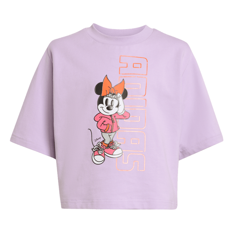 Camiseta-Manga-Corta-adidas-para-niña-Lg-Dy-Mi-T-para-moda-color-morado.-Frontal-Sobre-Modelo