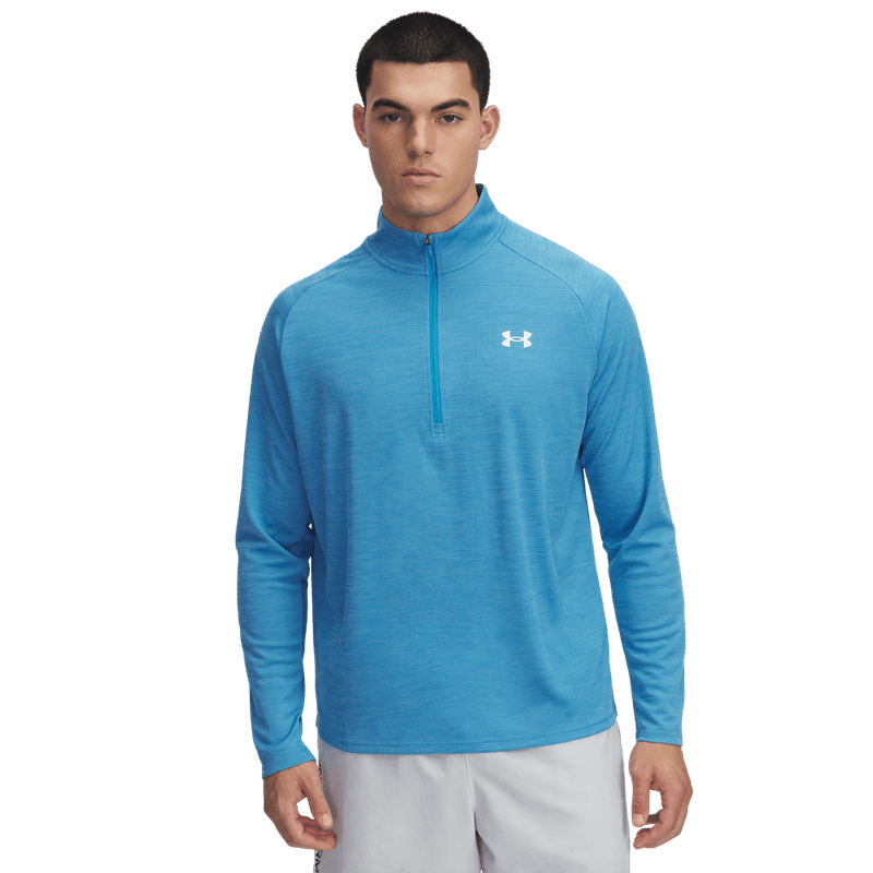 Buzo-under-armour-para-hombre-Tech-Texturd-1-2-Zip-para-entrenamiento-color-azul.-Frente-Sin-Modelo