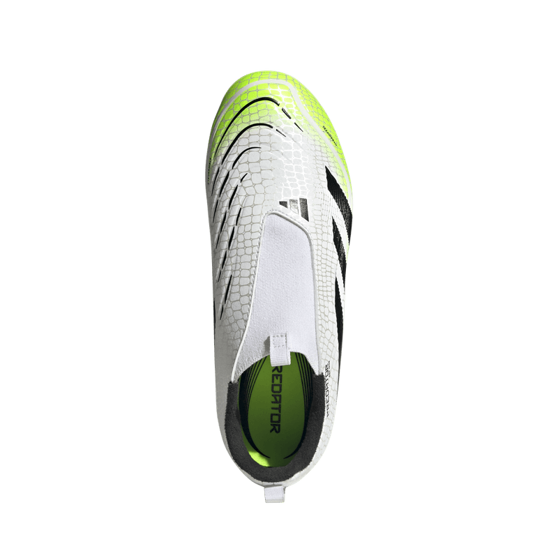 Guayos-adidas-para-niño-Predator-League-Ll-para-futbol-color-blanco.-Vista-Lateral-Pares