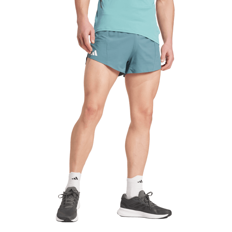Pantaloneta-adidas-para-hombre-Adizero-E-Short-para-correr-color-verde.-Frente-Sobre-Modelo
